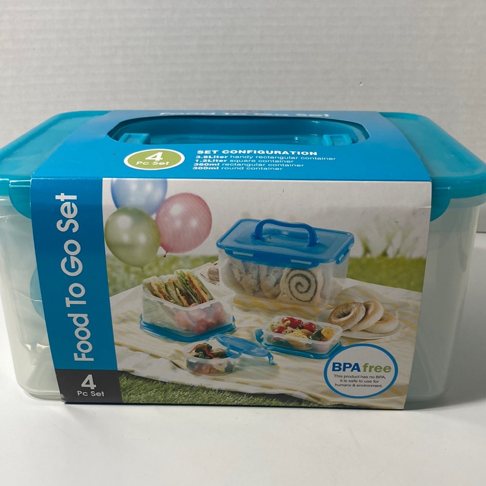 Lock & Lock Food to Go Set Storage Containers Blue 4 Piece Set